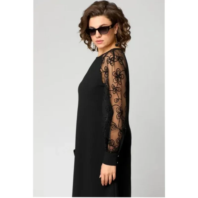 Leonie | Plus Size Spitzenkleid Langarm Elegantes Schwarzes Kleid