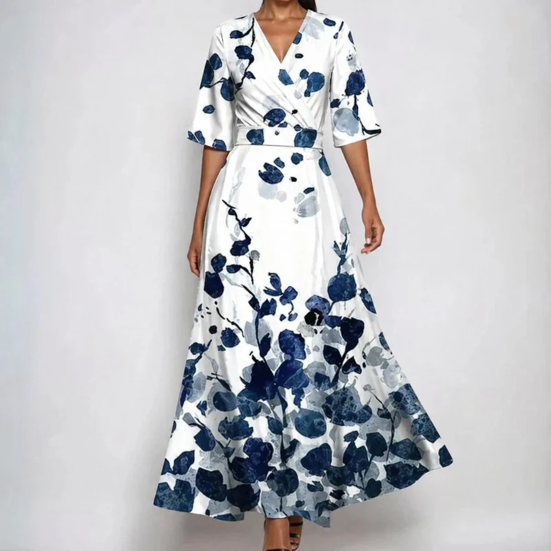 Nora | Maxi Wickelkleid V-Ausschnitt Blumenmuster Gürtel