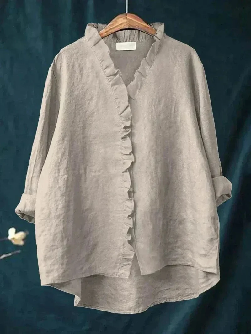 Nora | Leinen Rüschen Bluse Langarm Relaxed Fit Sommer