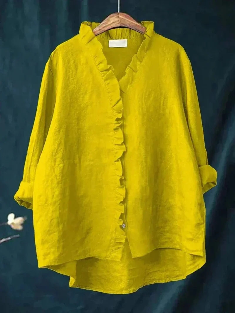 Nora | Leinen Rüschen Bluse Langarm Relaxed Fit Sommer