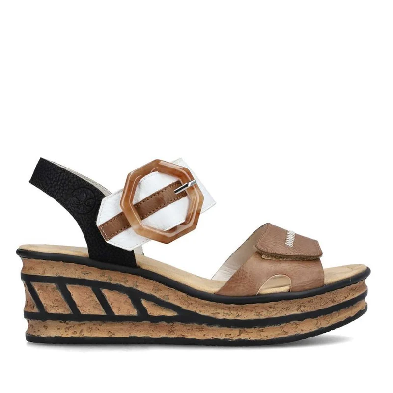 Rieker Damenmode-Sandale mit Keilabsatz – Beige