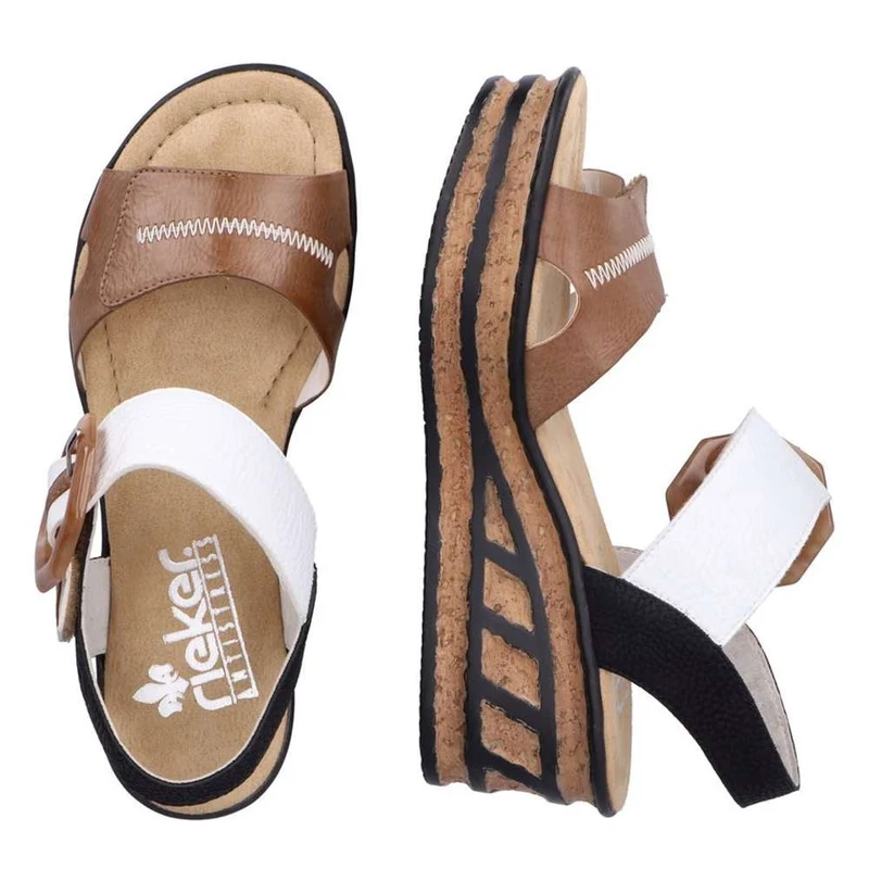 Rieker Damenmode-Sandale mit Keilabsatz – Beige