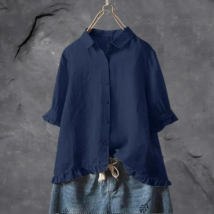 Charlotte | Damen Leinen Bluse Rüschen Ärmel Button-Down Locker