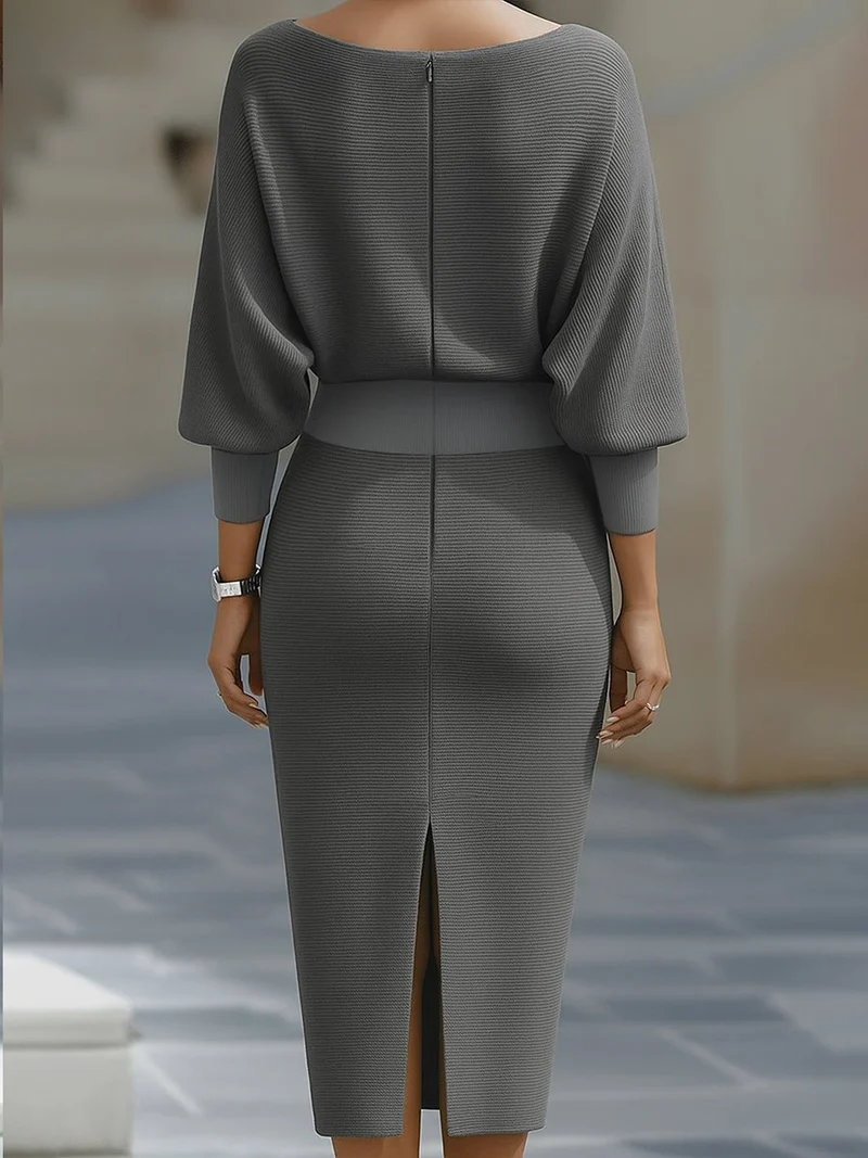 Marlene | Midi Kleid Satin Wasserfallausschnitt Fledermausärmel