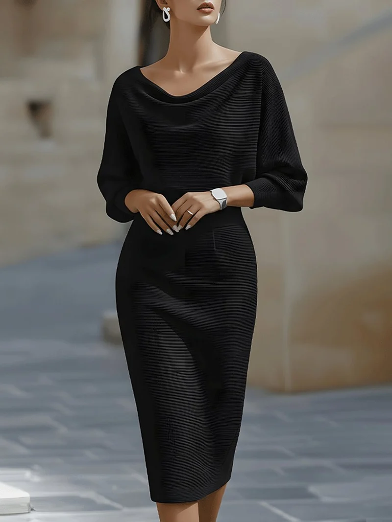 Marlene | Midi Kleid Satin Wasserfallausschnitt Fledermausärmel