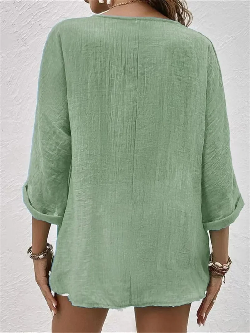 Emilia | Damen Bluse V-Ausschnitt Dreiviertelarm Baumwolle