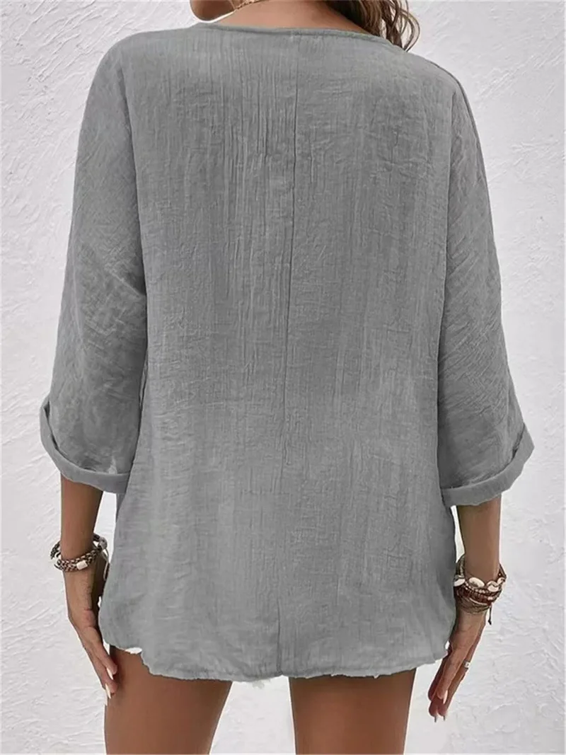 Emilia | Damen Bluse V-Ausschnitt Dreiviertelarm Baumwolle