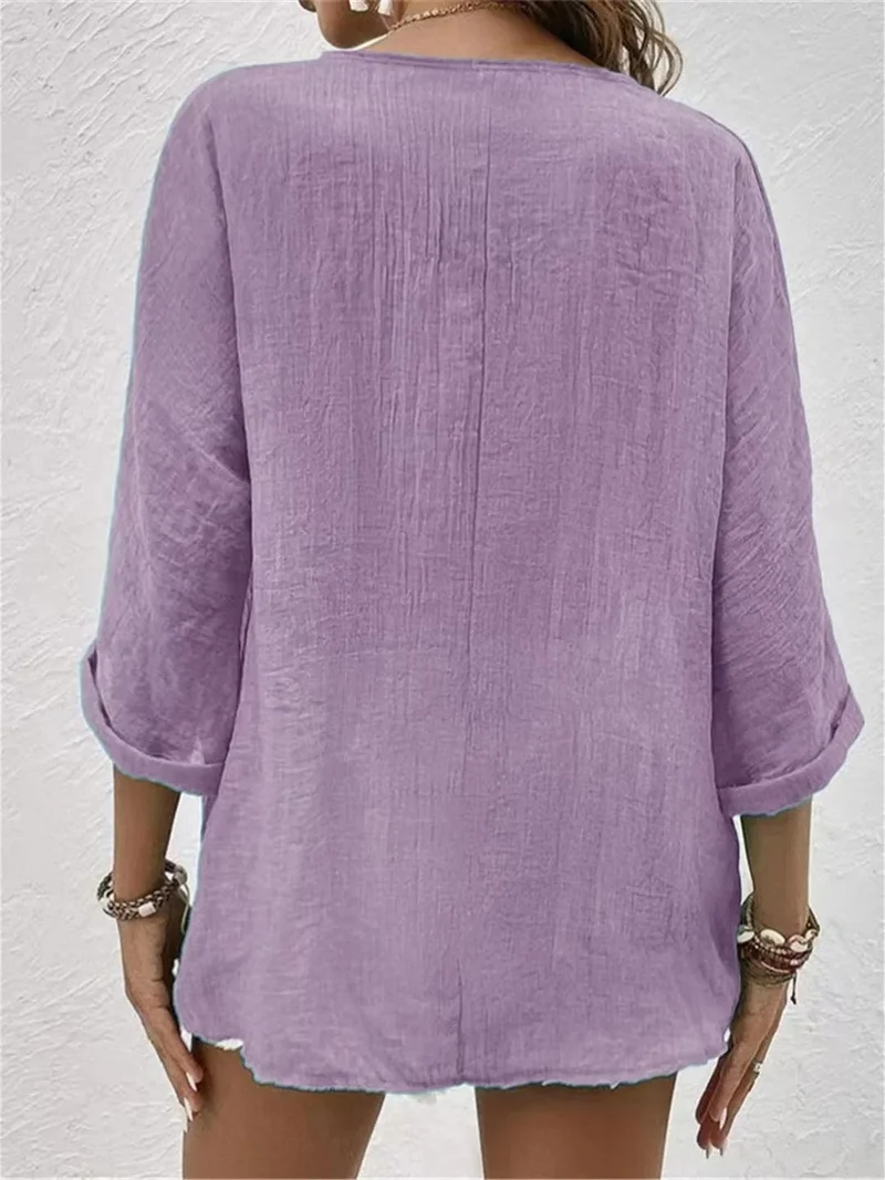 Emilia | Damen Bluse V-Ausschnitt Dreiviertelarm Baumwolle