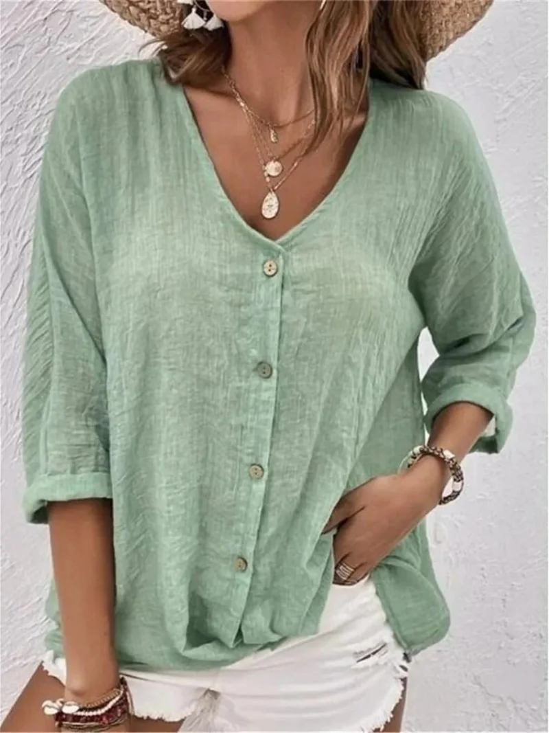 Emilia | Damen Bluse V-Ausschnitt Dreiviertelarm Baumwolle