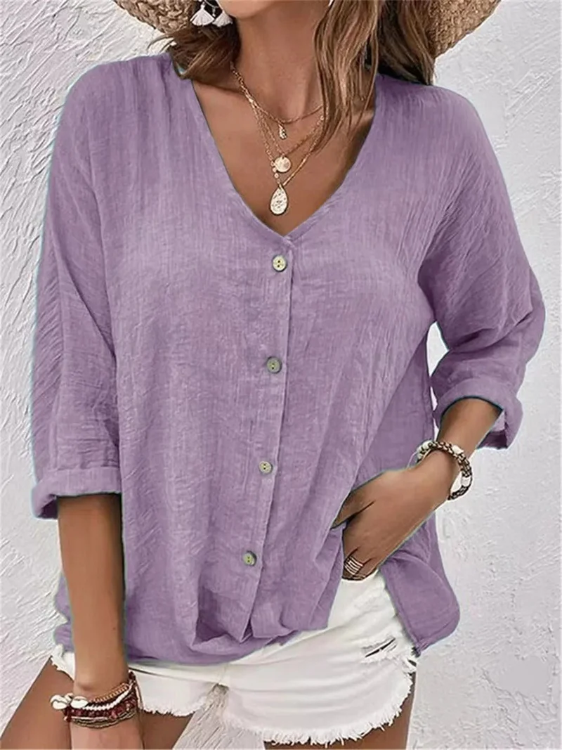 Emilia | Damen Bluse V-Ausschnitt Dreiviertelarm Baumwolle
