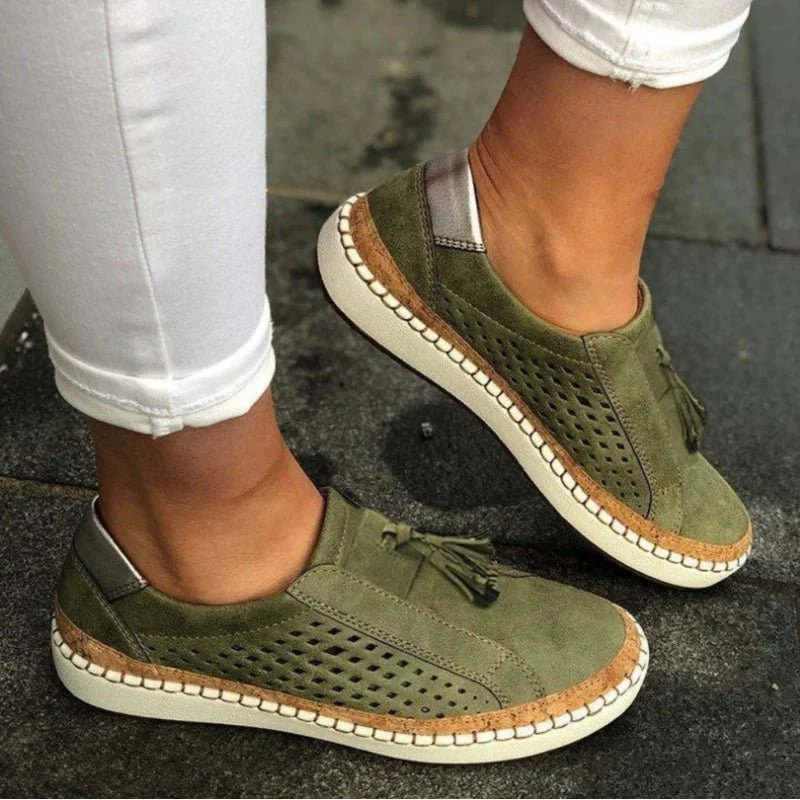 Emilia | Damen Slip-On Loafer Orthopädisch Atmungsaktiv Quasten