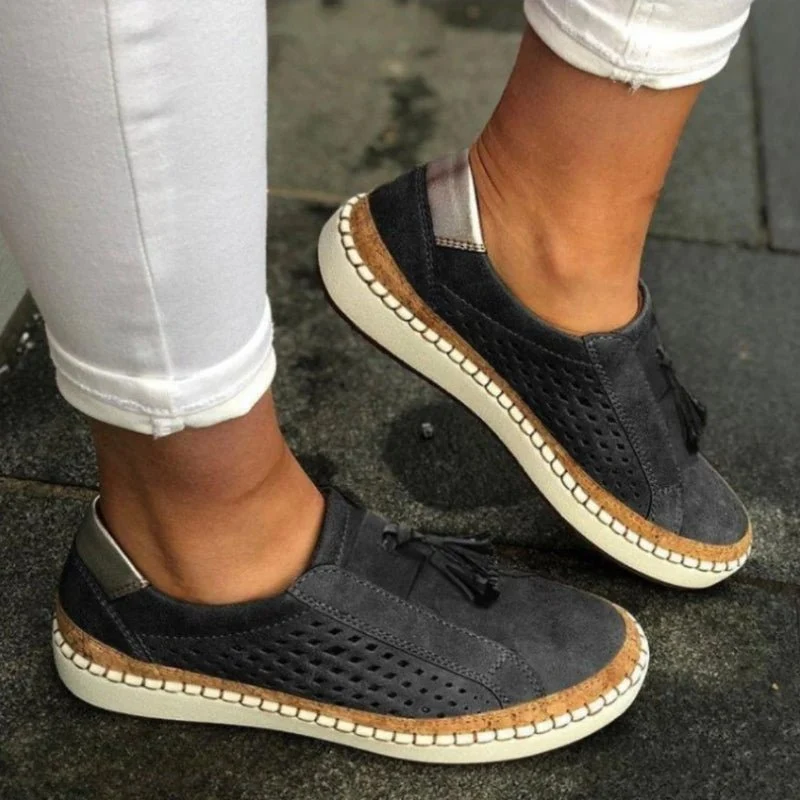 Emilia | Damen Slip-On Loafer Orthopädisch Atmungsaktiv Quasten