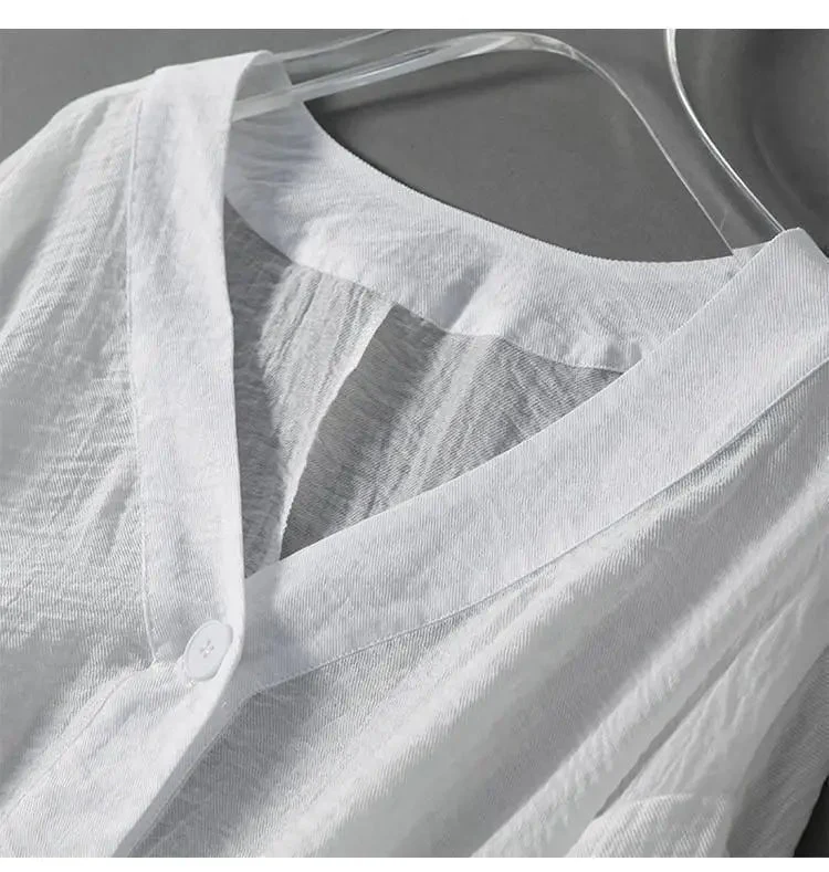 Greta | Leinen Bluse Langarm Oversized V-Ausschnitt Sommer