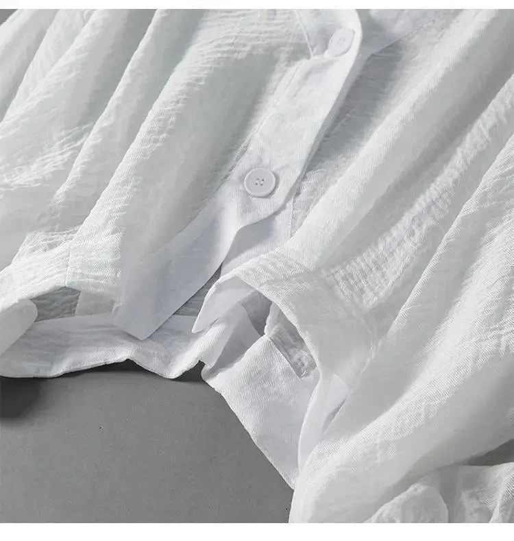Greta | Leinen Bluse Langarm Oversized V-Ausschnitt Sommer