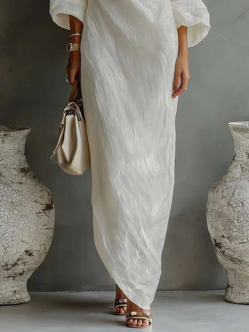 Greta | One-Shoulder Leinenkleid Asymmetrisch Locker Damen Maxikleid