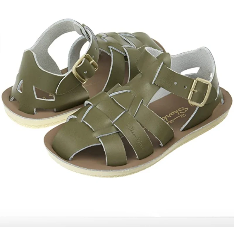 Salt Water Sandals Hai-Sandale für Kinder – Olivgrün
