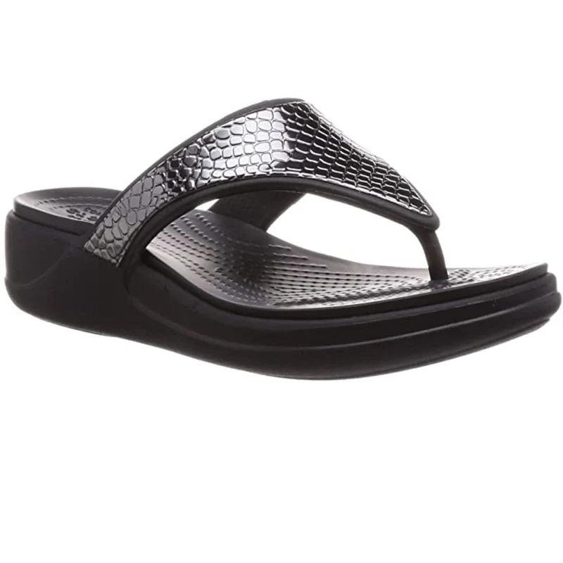 Crocs Damen Monterery Metallic Wedge Flip Flop - Schwarz