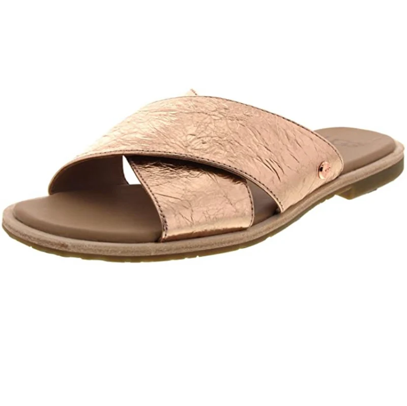 UGG - Joni – Pantoletten aus Metallic-Leder – Roségold