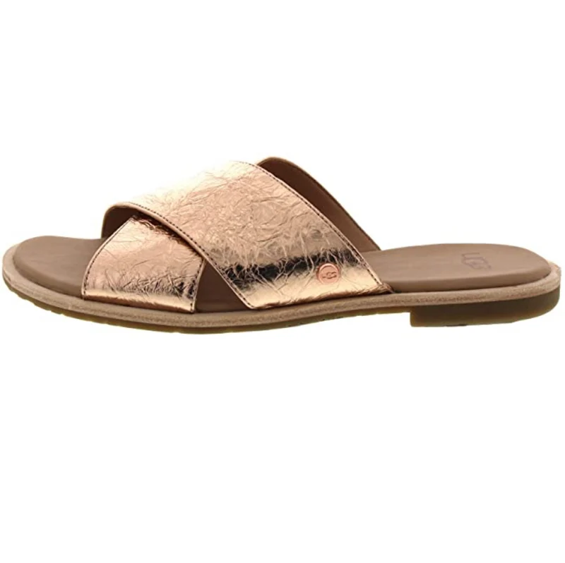 UGG - Joni – Pantoletten aus Metallic-Leder – Roségold