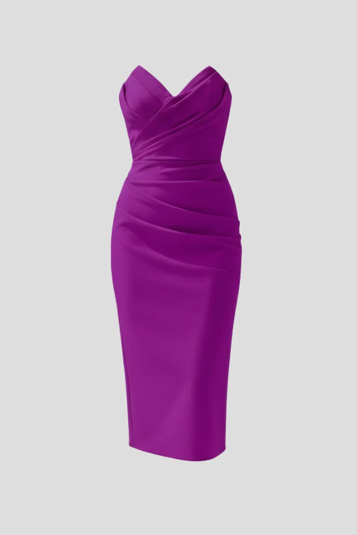Damen Strapless Wrap-Front Midi Kleid