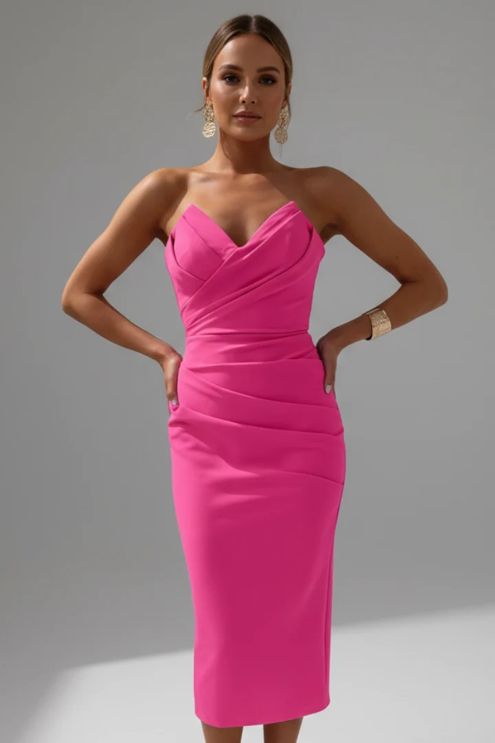 Damen Strapless Wrap-Front Midi Kleid