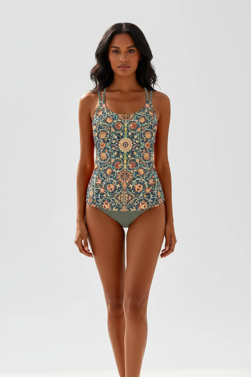 Damen Tankini Set mit gemustertem Oberteil und Bikinihose