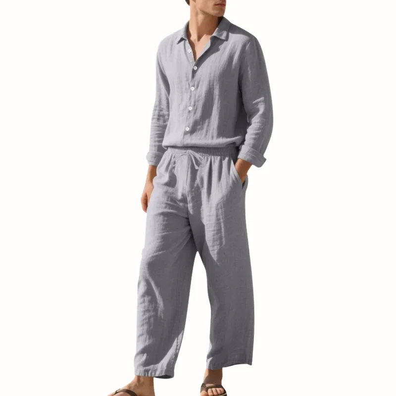 Herren Set mit Langarmhemd und Hose mit Kordelzug