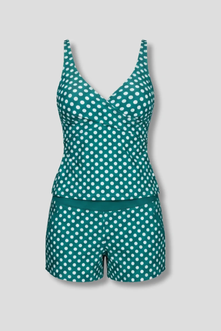 Damen Tankini Set mit gepunktetem Oberteil und Shorts