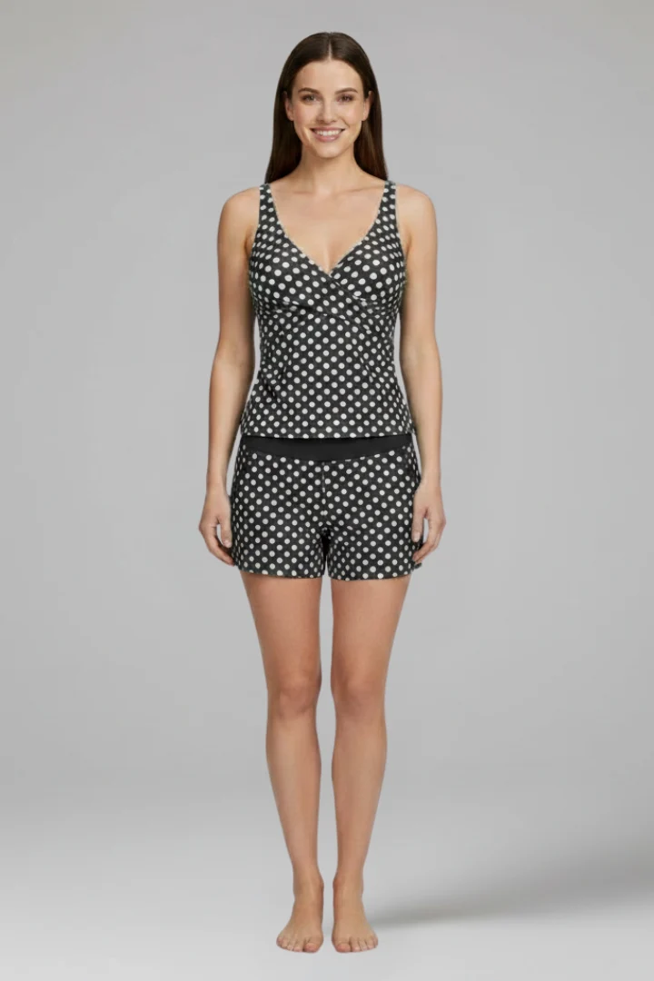 Damen Tankini Set mit gepunktetem Oberteil und Shorts
