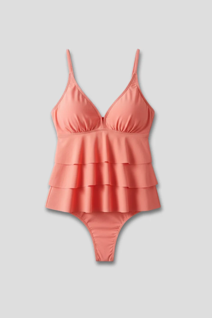 Damen Tankini Set mit V-Ausschnitt und gestufter Frontpartie