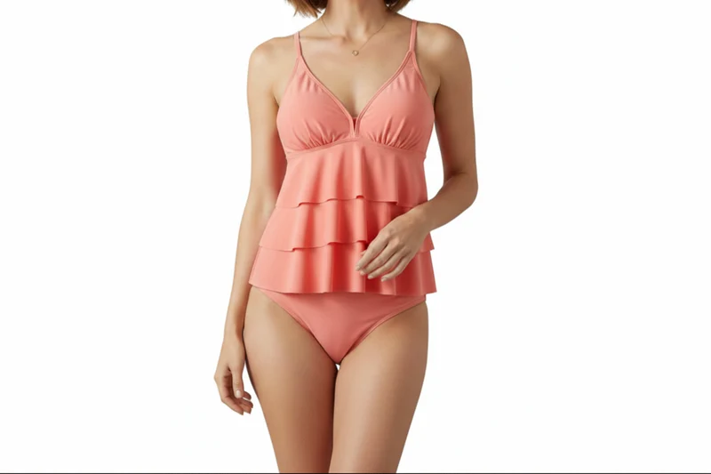 Damen Tankini Set mit V-Ausschnitt und gestufter Frontpartie