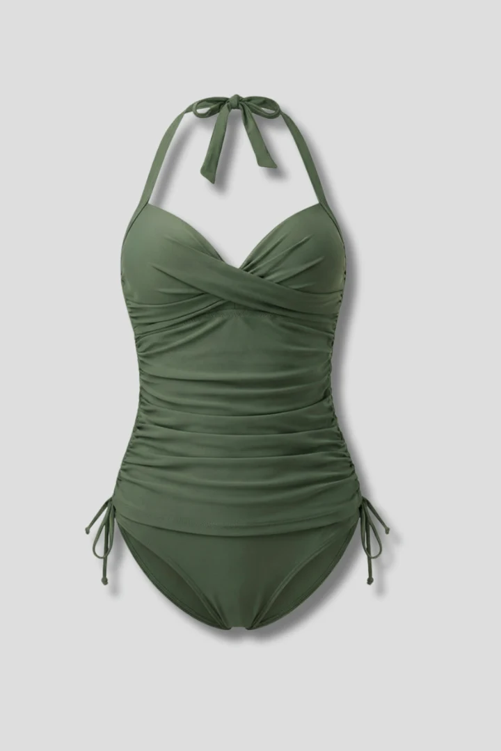 Damen Badeanzug mit Neckholder-Trägern und seitlicher Raffung