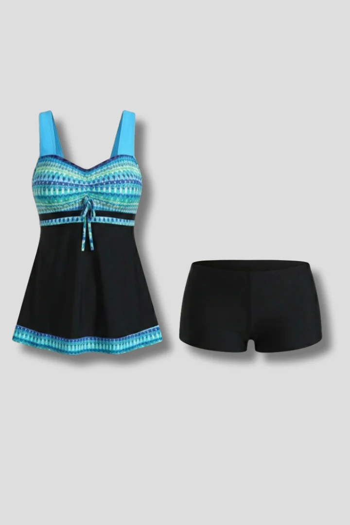 Damen Tankini-Set mit Trägeroberteil und Shorts im Musterdesign