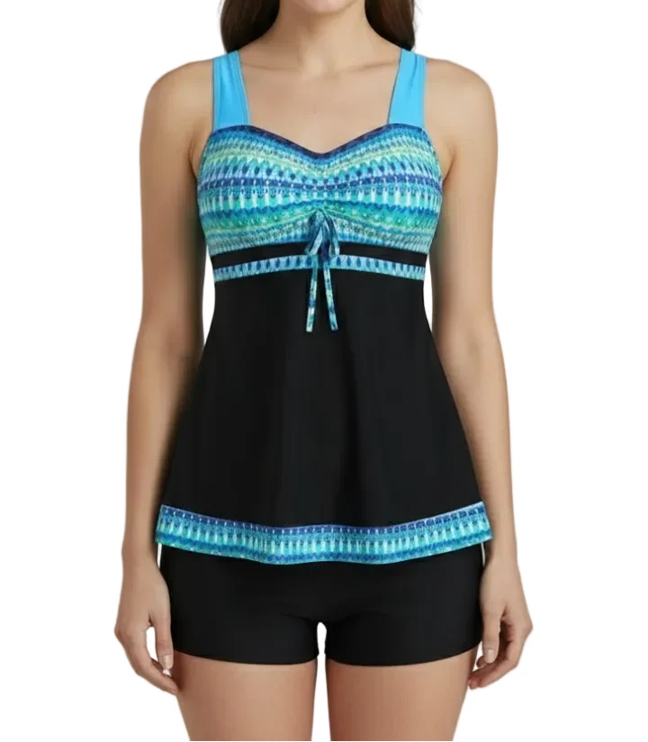 Damen Tankini-Set mit Trägeroberteil und Shorts im Musterdesign