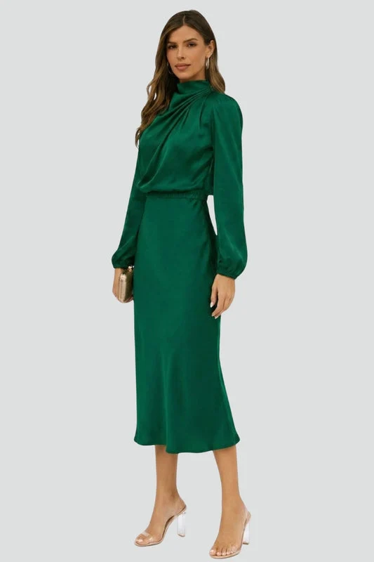 Damen Midikleid mit Stehkragen und langen Ärmeln