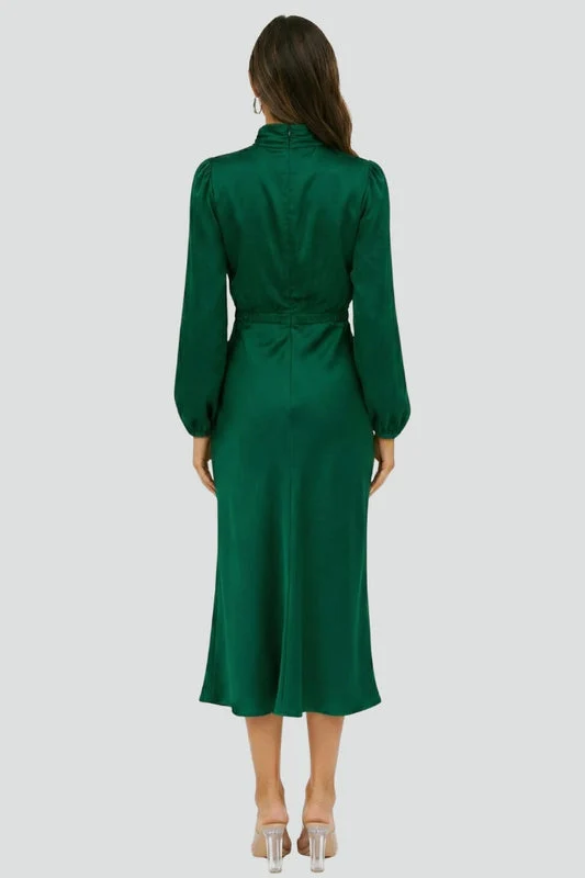 Damen Midikleid mit Stehkragen und langen Ärmeln