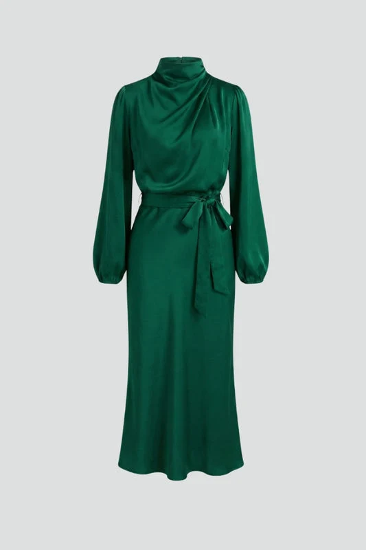 Damen Midikleid mit Stehkragen und langen Ärmeln