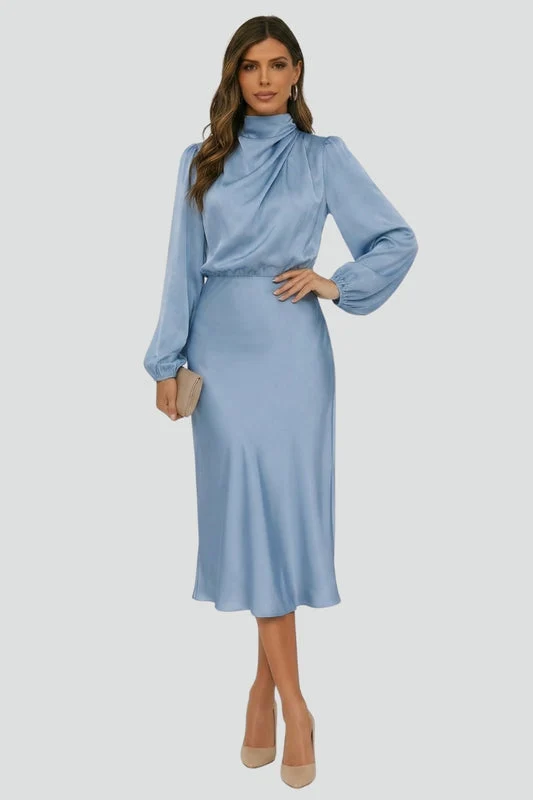 Damen Midikleid mit Stehkragen und langen Ärmeln