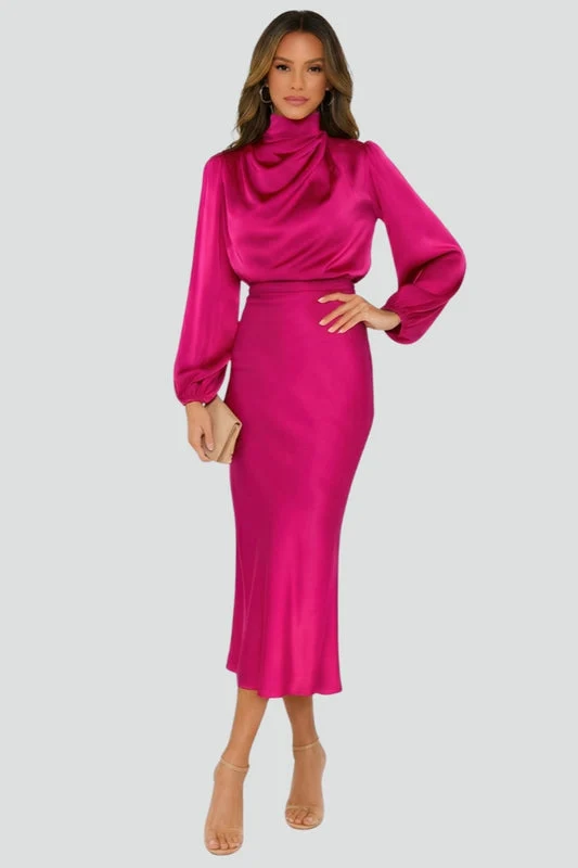 Damen Midikleid mit Stehkragen und langen Ärmeln