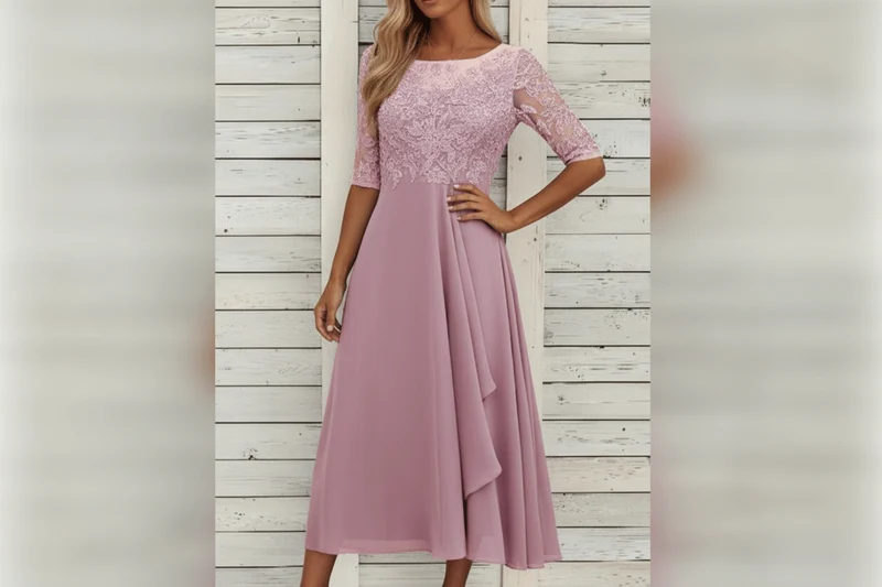 Damen MidiKleid mit Spitzenoberteil und ausgestelltem Rock