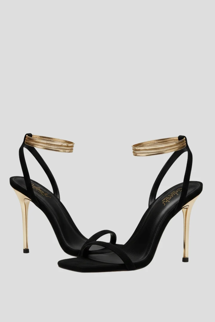 Damen Sandalen mit schmalen Riemen, offenem Zehenbereich und Wickelriemen am Knöchel