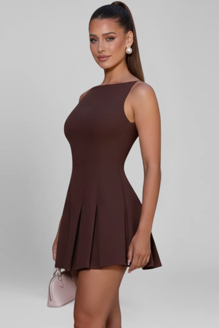 Damen Minikleid mit Ärmellosem Schnitt und Faltenstruktur