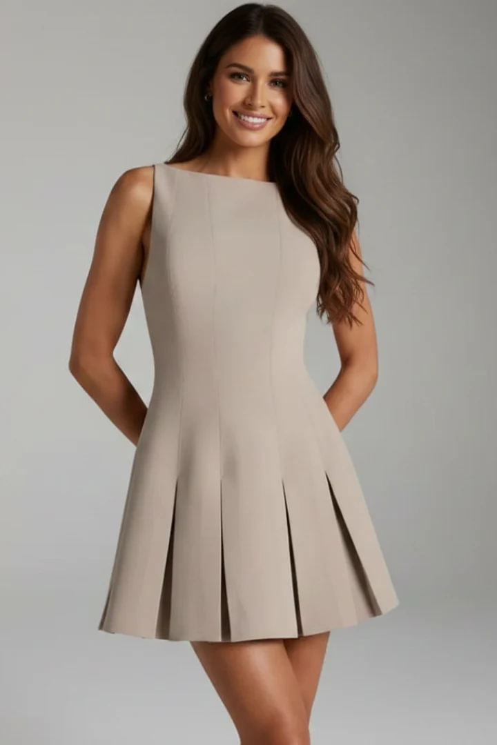 Damen Minikleid mit Ärmellosem Schnitt und Faltenstruktur