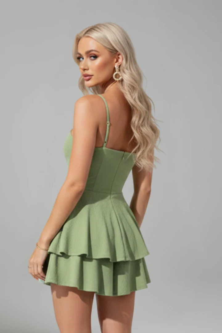 Damen Minikleid mit Spaghettiträgern und Doppelstufigem Rock
