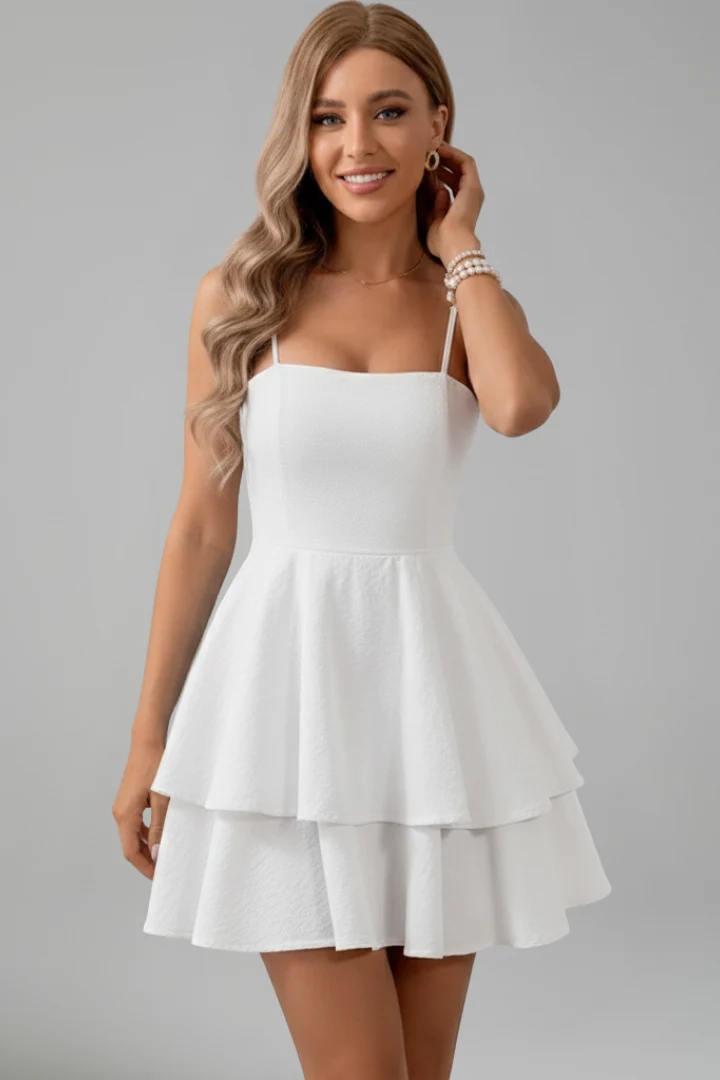 Damen Minikleid mit Spaghettiträgern und Doppelstufigem Rock