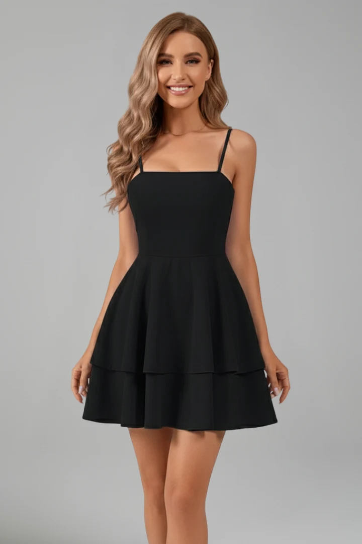 Damen Minikleid mit Spaghettiträgern und Doppelstufigem Rock