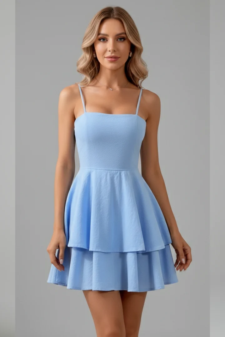 Damen Minikleid mit Spaghettiträgern und Doppelstufigem Rock