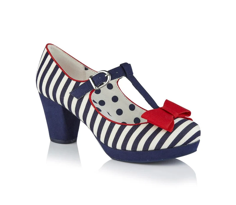 Ruby Shoo Jazz Mid Heel - Marineblau gestreift