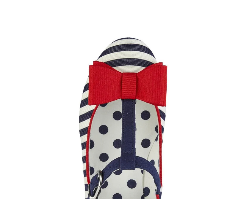 Ruby Shoo Jazz Mid Heel - Marineblau gestreift