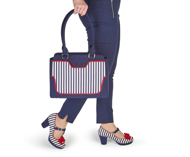 Ruby Shoo Jazz Mid Heel - Marineblau gestreift
